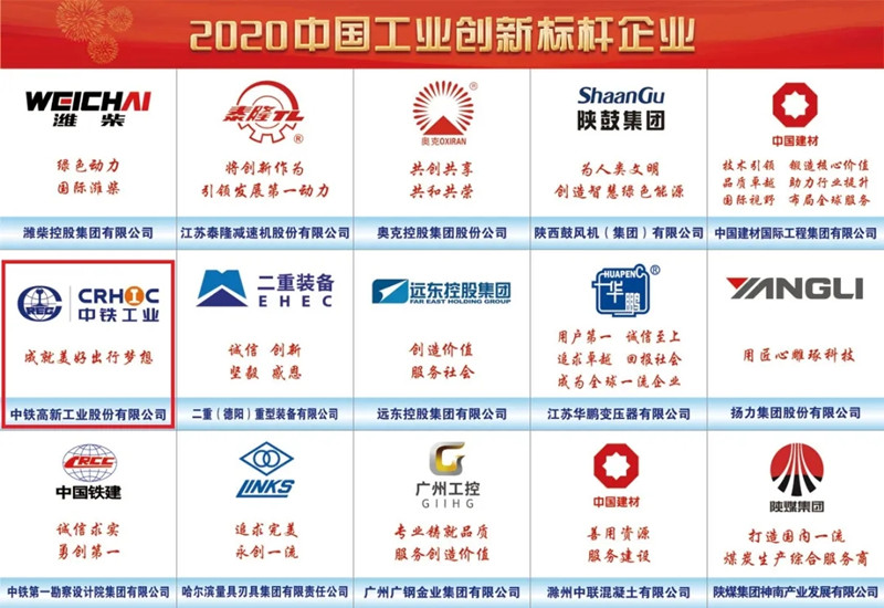 中铁工业荣获“2020中国工业创新标杆单位”荣誉称号