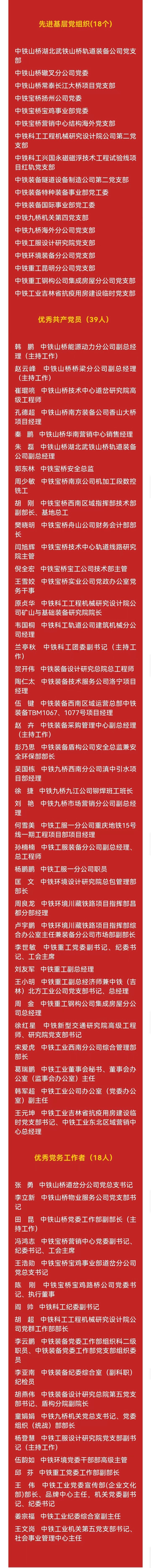 中铁工业党委召开庆“七一”表彰大会暨青年精神素养提升工程推进会